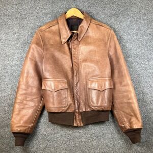 Vintage A-2 Leather Jacket Mens 44 Brown Flight Willis & Geiger Made in USA 80s